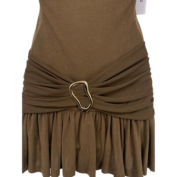 Princess Polly Size 4 Love Chocolate Brown Strapless Ruffle Hem Mini Dress New - Picture 5 of 8